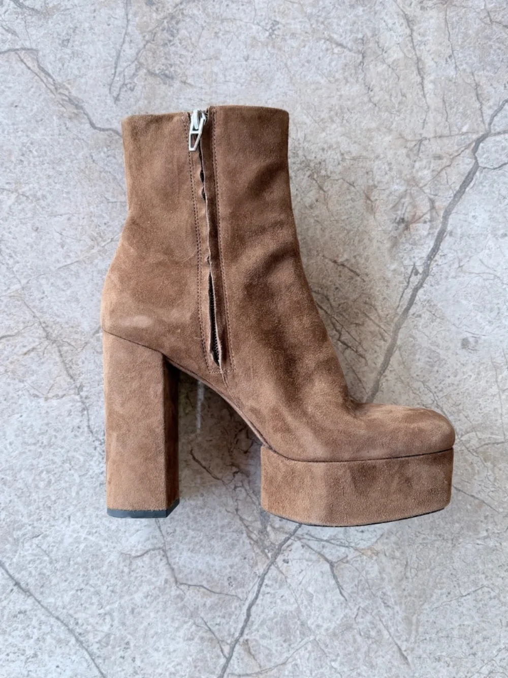 Alexander Wang Cora Dark Truffle Brown Suede Chunky Platform Ankle Boots